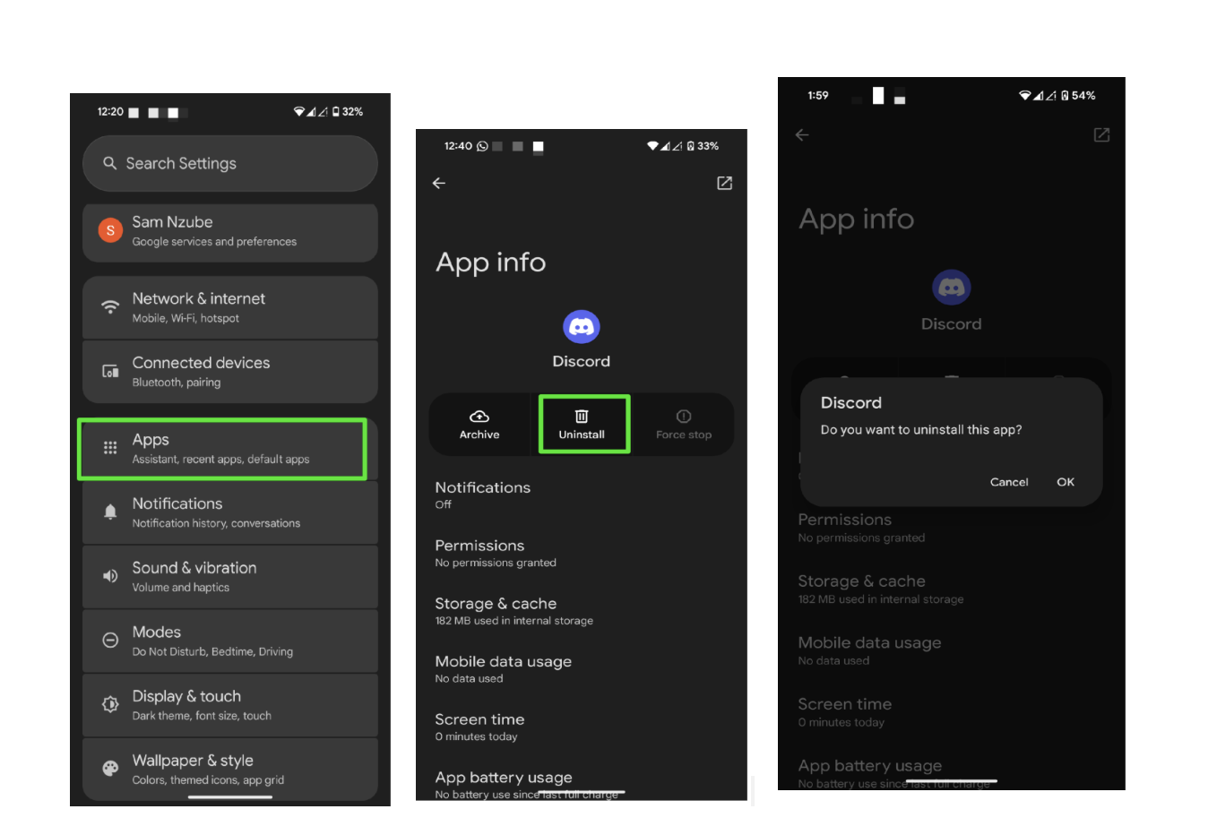 Locate Discord in the list of your apps